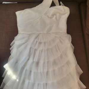 BCBGMaxAzria White Pleated Prom Dress